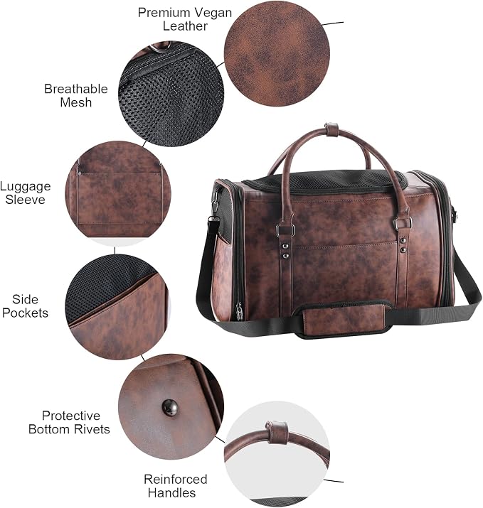 Stylish Leather Pet Carrier for Small Dogs and Cats Up to 15 lbs, Airline - Image 4