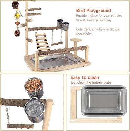 Bird Playground Natural Parrot Toys Perch Stand Cockatiel Swing - Image 3