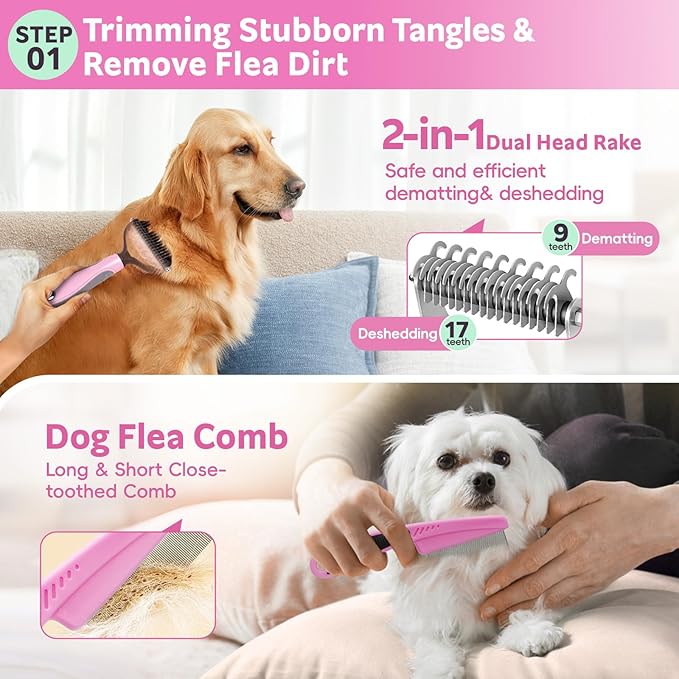 Dog Brush for Shedding 13pcs Bath Grooming Kit - Image 3