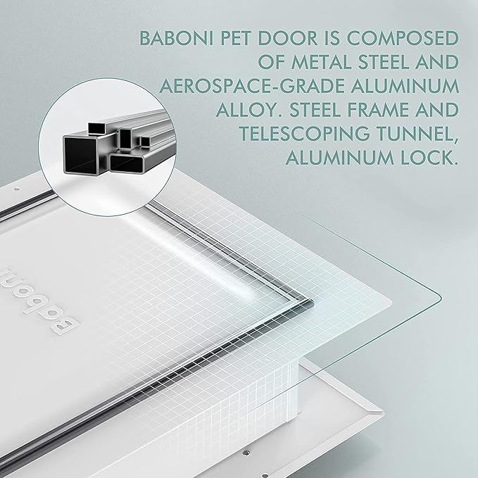 Baboni Pet Door for Wall, Steel Frame and Telescoping Tunnel, Aluminum Lock - Image 2