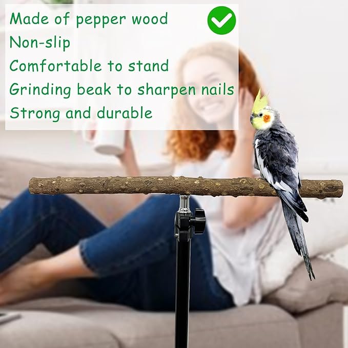 kathson 28-60inches Height Adjustable Bird Perch, Pepperwood Parrot Perch Stand - Image 6