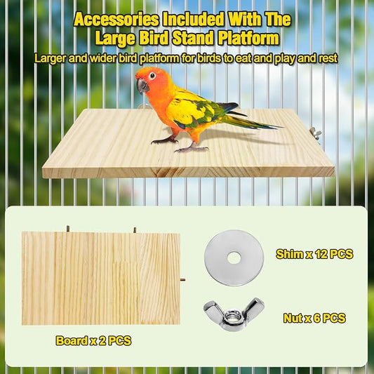 2PCS 13.8x7.9 inches Large Bird Perch Stand Wooden Parakeet Stand Platform - Image 2