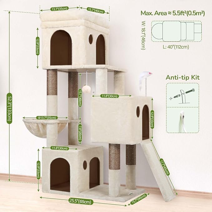 Globlazer Cat Tower for Multiple Indoor Cats, 52 inch Heavy Duty Cat Tree - Image 6