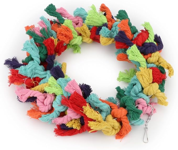 Bird Colorful Cotton Rope Hanging Ring Parrot Preening Grooming Chew Climb - Image 7