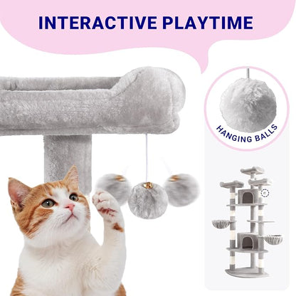 Allewie 73in Fan-Shaped Space-Saving Corner Cat Tower/Multi-Level Tall Cat Tree - Image 5