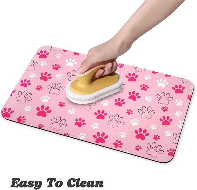 Dog Food Mat, Absorbent Water Bowl Mats Cat Pet Feeding Placemats Pink 12 * 20 - Image 4