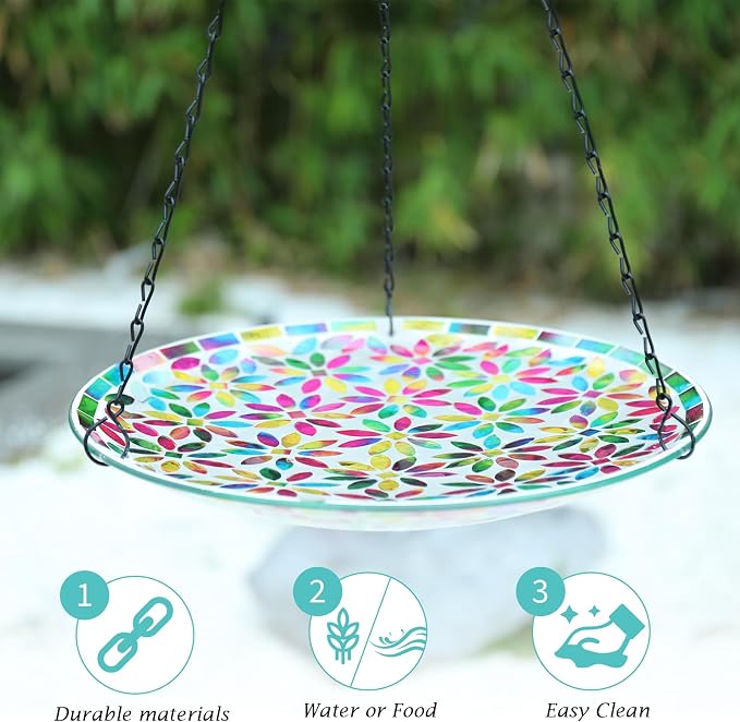 VCUTEKA Hanging Bird Bath, Glass Mosaic Bird Baths - Image 6