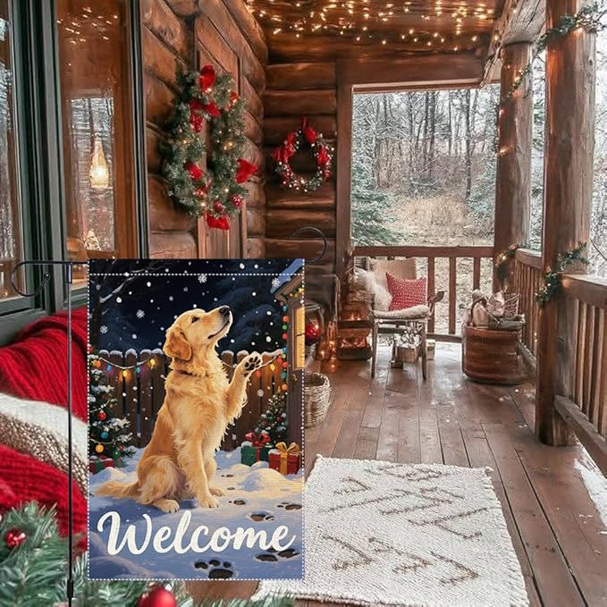 Golden Retriever Welcome Garden Flag 12x18 Inch Double Sided Christmas Winter - Image 5