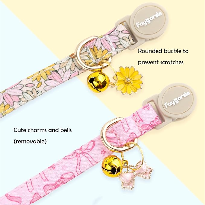 Faygarsle 2 Pack Pink Bow Floral Pattern Cat Collars Breakaway Safety Collar - Image 5