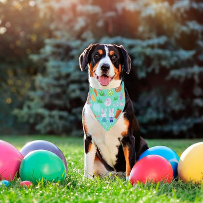 PTDECOR Easter Dog Bandana, Reversible Rabbit Easter Egg Dog Scarf - Image 2