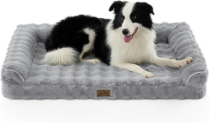 Faux Fur Orthopedic Dog Bed, Super Soft Large Dog Bed, Supportive Foam Bolster by COZYKISS