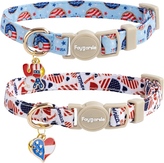 Faygarsle 2 Pack Patriotic American Flag Dog Collar Pattern Cat Collars by Faygarsle