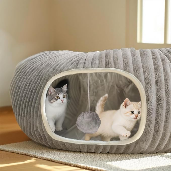 Cat Tunnel Bed for Indoor Cats, Peekaboo Cat Cave Bed, Soft Cat Donut Tunnel - Image 2
