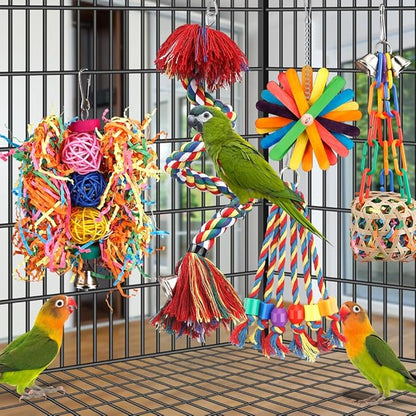 Bird Toys Rope Perch with Bell Colorful Bird Chewing Shredding Foraging Toys - Image 5