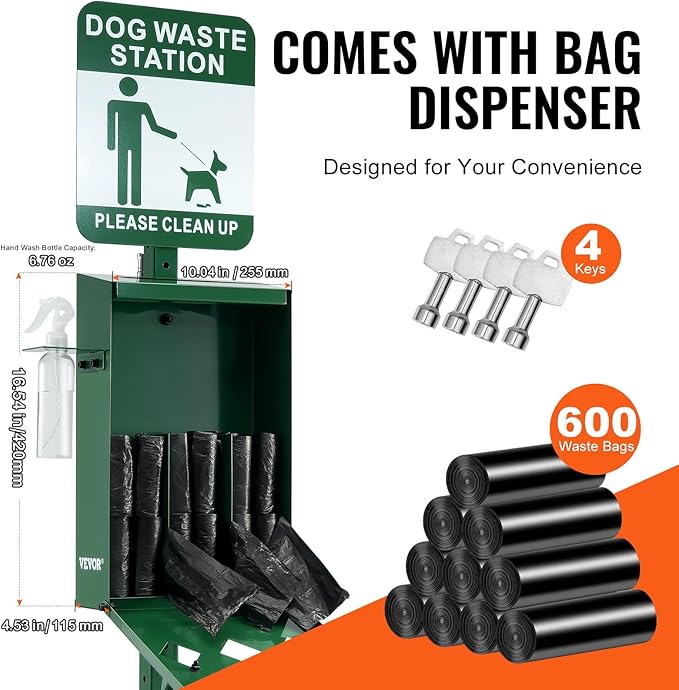 VEVOR Dog Waste Station with Hand Wash Bottle, 11.5 Gallons Pet Waste Bin with - Image 3