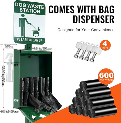 VEVOR Dog Waste Station with Hand Wash Bottle, 11.5 Gallons Pet Waste Bin with - Image 3
