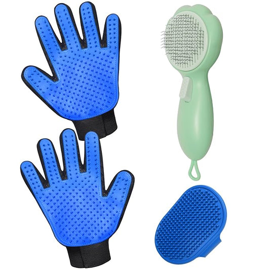GJEASE Cat Grooming Glove Brush, Self-Cleaning Slicker Pet Brush by GJease