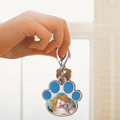 Custom Pet Photo Keychain Personalized Photo Pawprint Dog Tag Keychain Engraved - Image 3