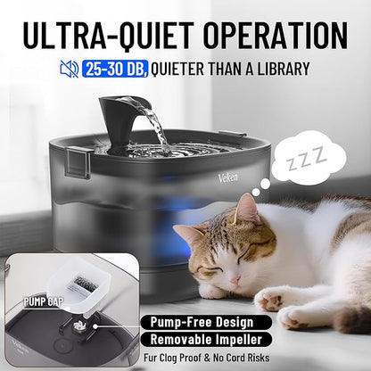Veken Cat Water Fountain with Detachable Tank & Secure Clips, 6 Filters & - Image 3