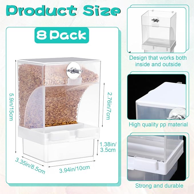 8 Pcs No Mess Bird Feeder Parrot Automatic Feeder Bird Seed Container Water - Image 2