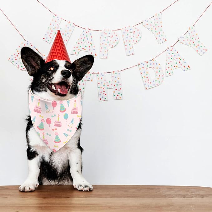 Birthday Dog Bandanas, Double Side All 4 Patterns Reversible Large Pet Bandanas - Image 2