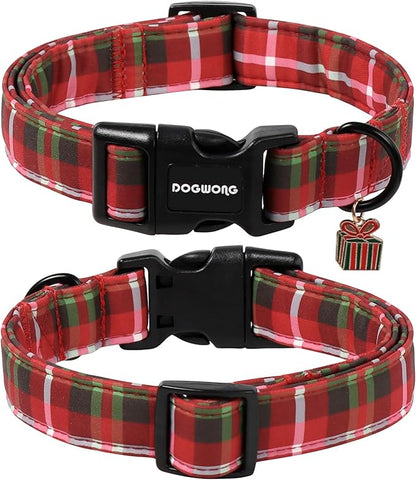 DOGWONG Christmas Plaid Dog Collar, Cute Adjustable Red Collar - Image 2