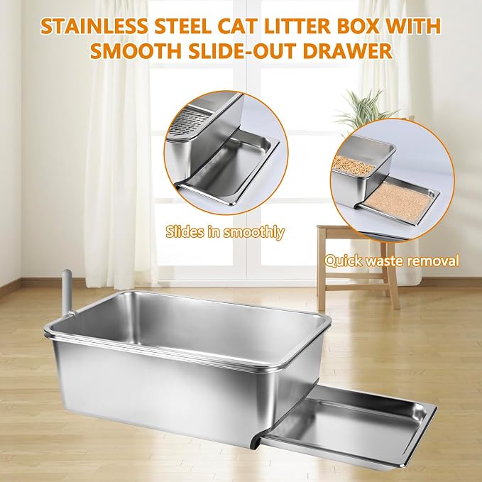 23.5" x 15.7" x 8" Stainless Steel Sifting Litter Box - Image 3