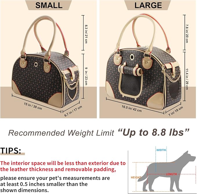 Fashion Dog Carrier PU Leather Dog Handbag Dog Purse Cat Tote Bag Pet Cat Dog - Image 2