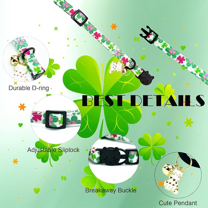 Elegant little tail St Patrick's 2 Pack Cat Collar- Trefoil Print Cotton - Image 2