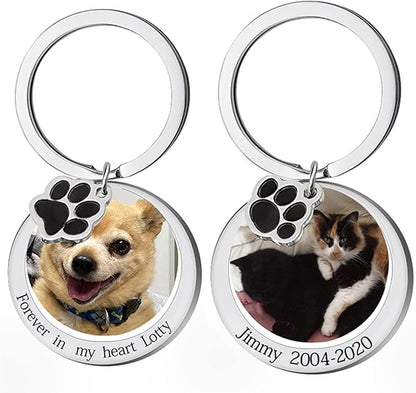 Custom Pet Photo Keychain Personalized Photo Pawprint Dog Tag Keychain Engraved - Image 5