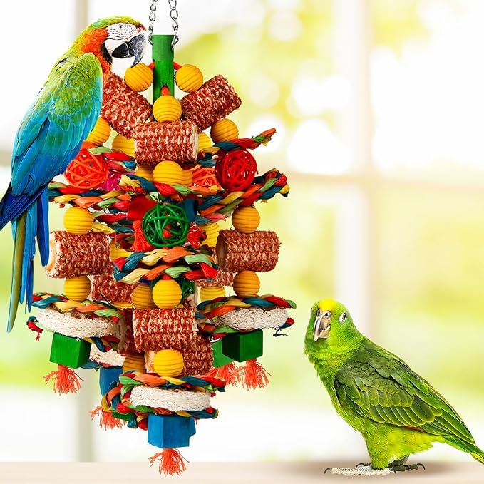 Bird Toys, Parrot Toys for Large Birds, Natural Corn cob and Loofah Slices Bird - Image 2