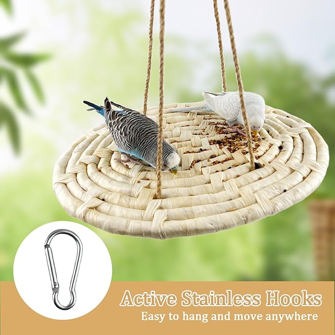 FlidRunest Bird Swing Hammock Bed, Natural Corn Woven Parrot Hammock Swing Mat - Image 4