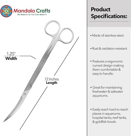 Mandala Crafts 12 Inches Silver Stainless Steel Curved Aquarium Scissors - Image 3