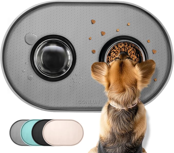Dog Food Mat, 1/2 Inch Raised Edges Cat Feeding Mat by Conlun