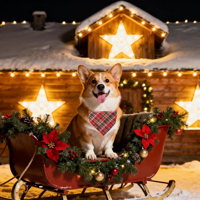 Christmas Plaid Dog Bandana–Red and Green Checked Triangle Scarf - Image 4