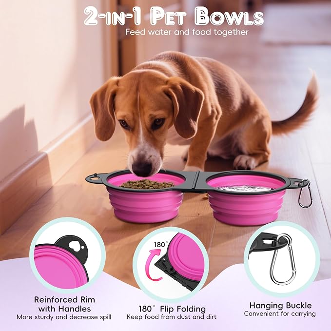 Pawaboo 2-in-1 Collapsible Dog Bowls, Dual Puppy Food and Water Bowls, 180° - Image 4