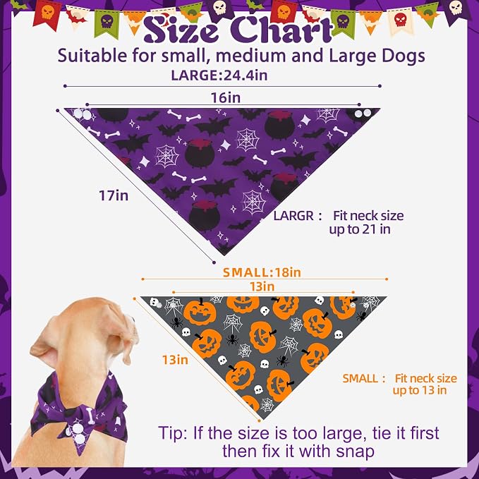 PAWCHIE Dog Halloween Bandanas 4 Pack, Reversible Pumpkin Dogs Scarf Bibs - Image 2