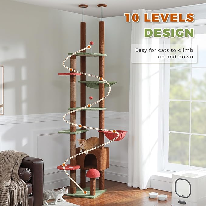 PETEPELA Floor to Ceiling Cat Tree, Adjustable 90.5''-100.4'' Cat Tower - Image 8