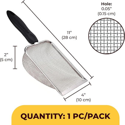 SunGrow Reptile Sand Scoop, Stainless Steel Fine Mesh Net - Image 7