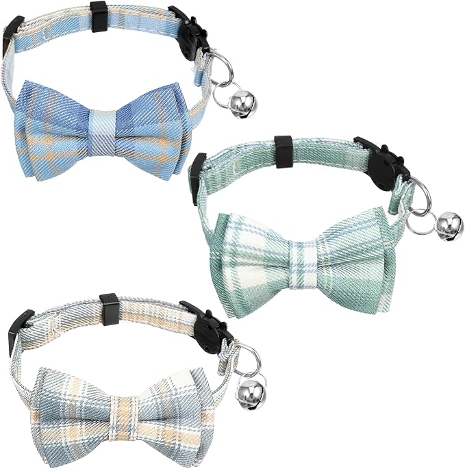 3pcs Bow Tie Cat Collar with Bells, Breakaway Bowtie Plaid Cat Collar, Soft - Image 7