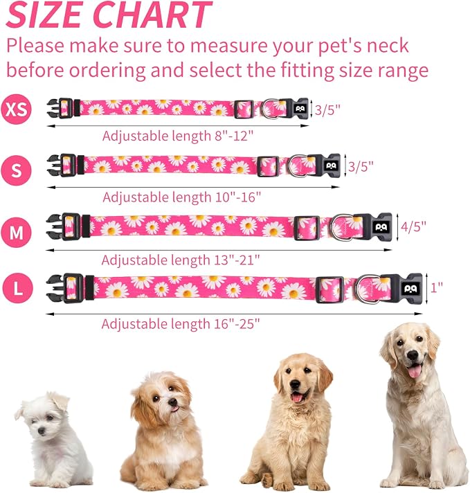 QQPETS Adjustable Soft Dog Collar: Print Flower Pink Multicolor Cute Patterns - Image 6