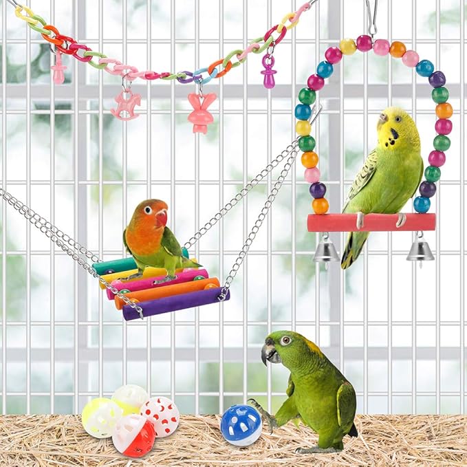 Swing Hanging Standing Chewing Toy Hammock Climbing Ladder, Cage Colorful Toys - Image 5
