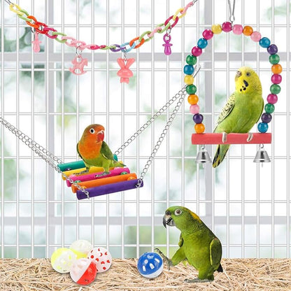 Swing Hanging Standing Chewing Toy Hammock Climbing Ladder, Cage Colorful Toys - Image 5
