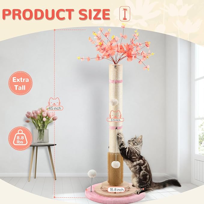45'' Tall Cat Scratching Post, 3.5Inch Diameter Sisal Rope Scratching Post - Image 2