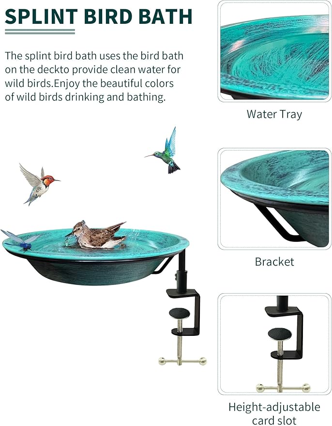 Deck Mounted Bird Bath for Outside, Detachable Birdbath Bowl - Image 4