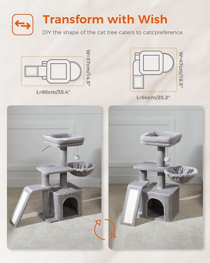 PETEPELA Small Cat Tree for Indoor Cats, Cozy Hammock and Removable Top Bed - Image 2