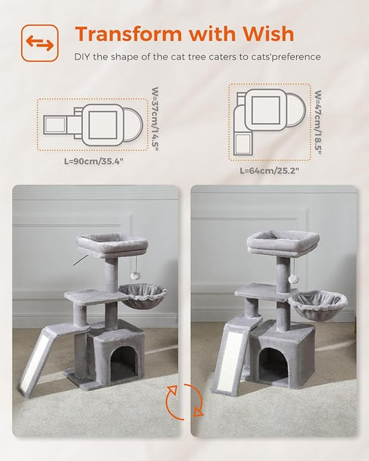 PETEPELA Small Cat Tree for Indoor Cats, Cozy Hammock and Removable Top Bed - Image 2