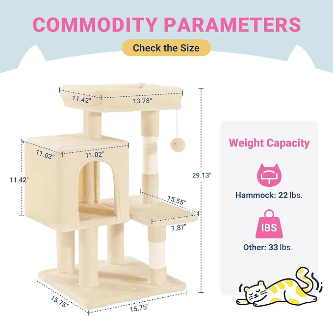 Allewie 29 Inches Cat Tree Tower/Plush Perches Platform/Condo/House/Sisal - Image 7