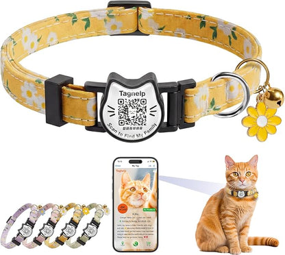 Breakaway Cat Collar with QR Code ID Tag, Adjustable Cotton Kitten Collar with by Taghelp