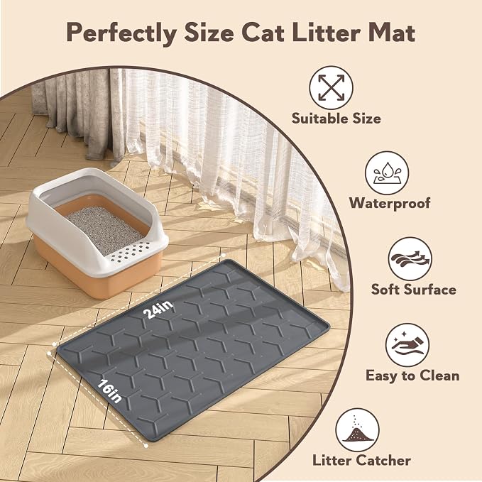 Cat Litter Box Mat, Silicone Kitty Litter Mat, Dark Gray - Image 5